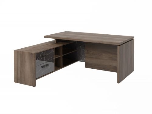 Стол руководителя с опорной тумбой Festus FB-117L.GG 1800x1700x750 (Орех Пацифик Табак/Камень Пьетра Гриджиа черный)