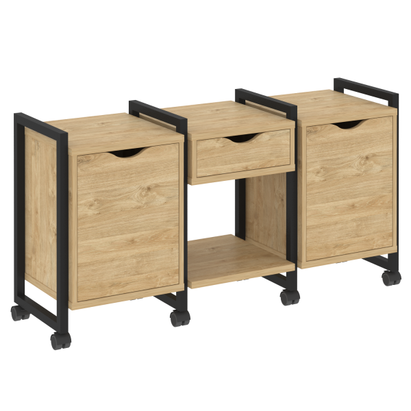Тумба на колесных опорах наборная VR.L-TN-7.K 1440x460x767 (Тиквуд Светлый/Черный металл)