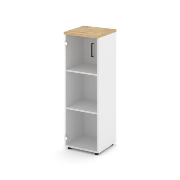 Шкаф средний узкий SN.STU.E-205(L) (400х400х1203) (Белый/Тиквуд Светлый/Прозрачный)
