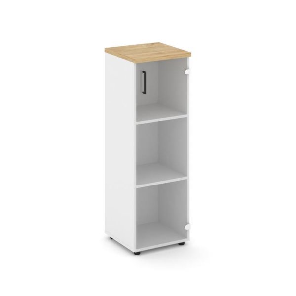 Шкаф средний узкий SN.STU-205(R) (400х400х1203) (Белый/Тиквуд Светлый/Прозрачный)