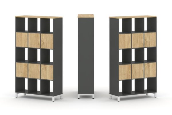 Набор стеллажа 2-х сторонний, 5 ярусов SN.NSD-531 (1121х400х1982) (Антрацит/Тиквуд Светлый/Металл Белый)