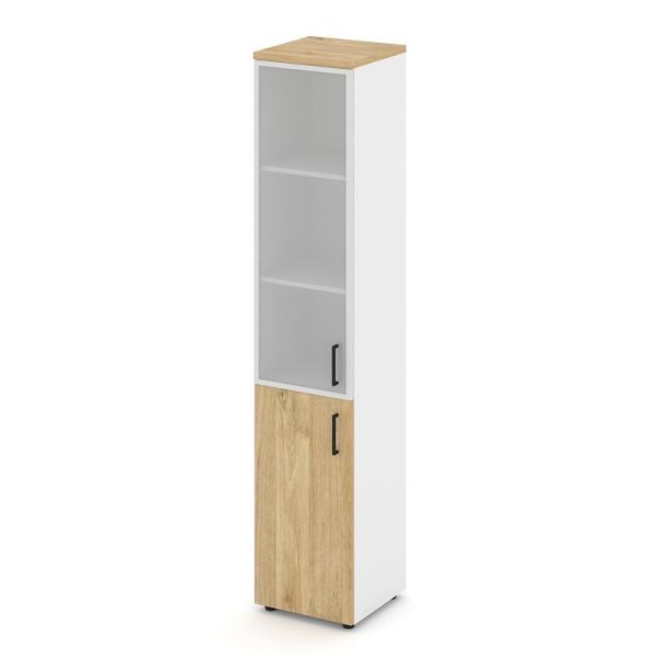 Шкаф высокий узкий SN.STU-103(L) (400х400х1982) (Белый/Тиквуд Светлый/Сатин)